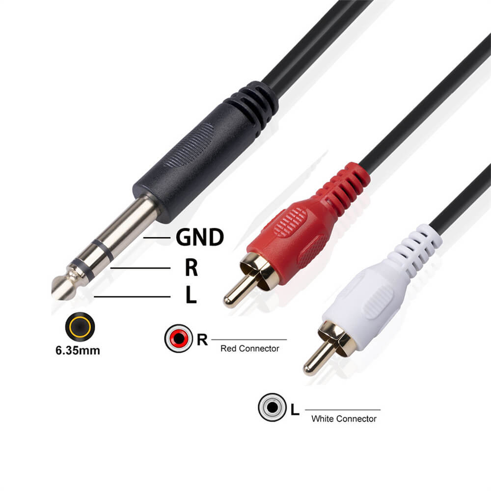 1.5Meter 6.35Mm 1/4 Inch Male To 2 RCA Male Stereo Audio Adapter Y Splitter RCA Cable
