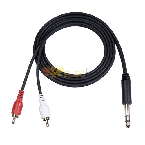 1.5Meter 6.35Mm 1/4 Inch Male To 2 RCA Male Stereo Audio Adapter Y Splitter RCA Cable