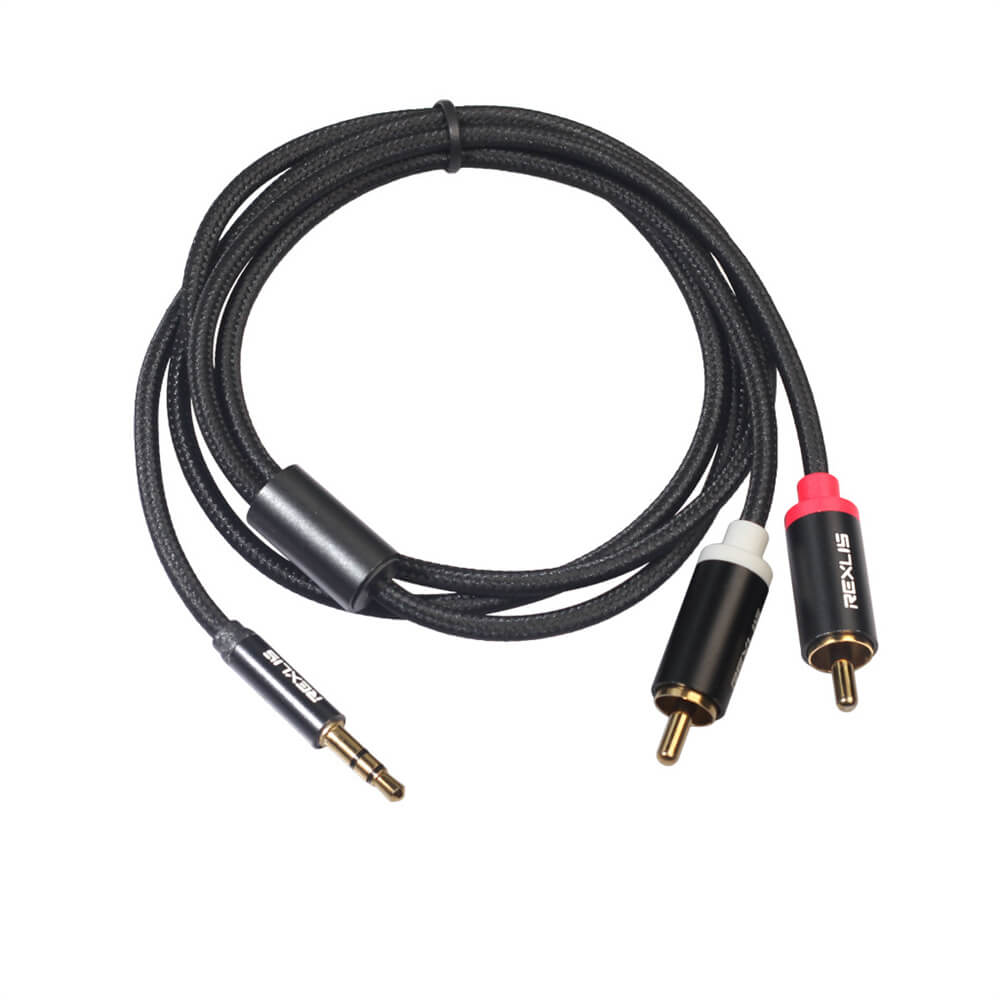 Black Aluminum Alloy Shell Computer Speaker 3.5Mm Male To 2RCA Male Lotus Audio Cable 1 Meter