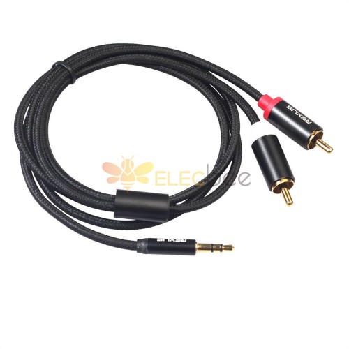 Black Aluminum Alloy Shell Computer Speaker 3.5Mm Male To 2RCA Male Lotus Audio Cable 1 Meter