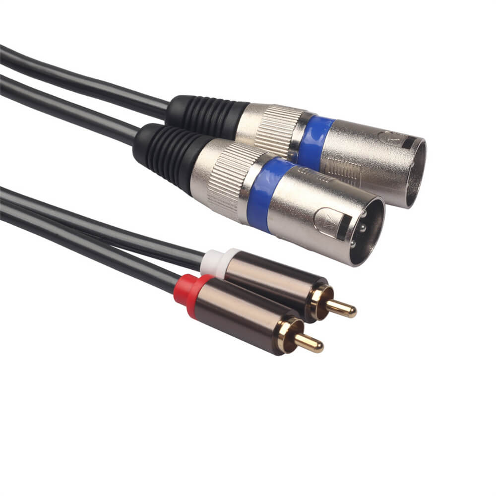 Plugue macho 2RCA banhado a ouro para cabo de extensão de áudio masculino 2XLR para mixer Fio de cobre puro RCA para cabo adaptador XLR 1,5 m