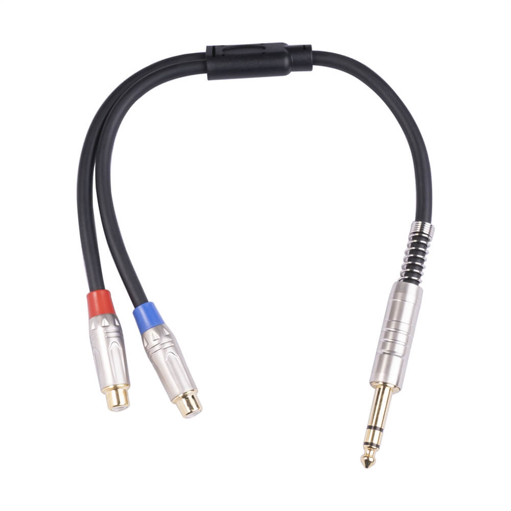Oxygen Free Copper Double Layer Shielded Stereo 6.35 Male To Double RCA Female Lotus Mixer Power Amplifier Audio Connection Cable 0.3M