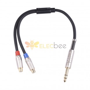 Oxygen Free Copper Double Layer Shielded Stereo 6.35 Male To Double RCA Female Lotus Mixer Power Amplifier Audio Connection Cable 0.3M