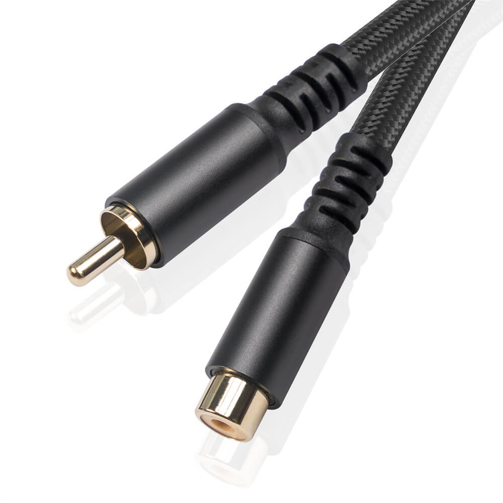 Câble d\'extension de connecteur RCA mâle à femelle 1 RCA à 1 câble d\'extension coaxial audio RCA noir 1.8M