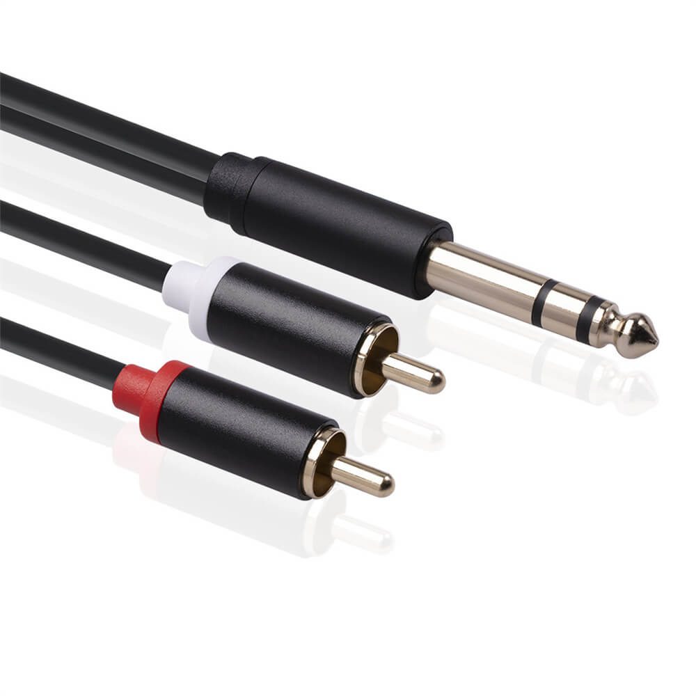Câble de connexion audio mâle simple 6,35 mm TRS à 2 RCA mâle 1,5 m