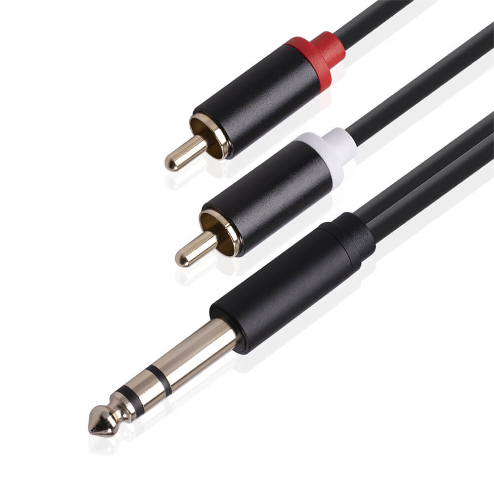 Câble de connexion audio mâle simple 6,35 mm TRS à 2 RCA mâle 1,5 m