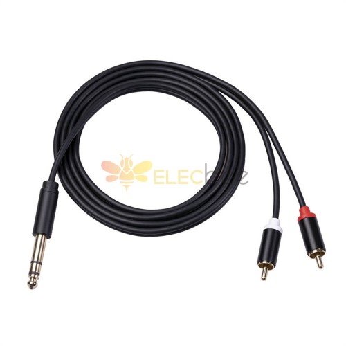 Único cabo de conexão de áudio macho 6,35 mm Trs para 2 RCA macho 1,5 m