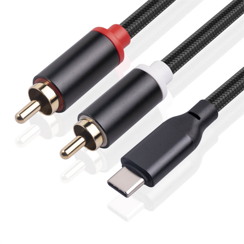 Type-C Male To Dual RCA Male Audio Cable 1M Aux Auxiliary Stereo Y Splitter Adapter Cord USB C To 2 RCA Converter Cable