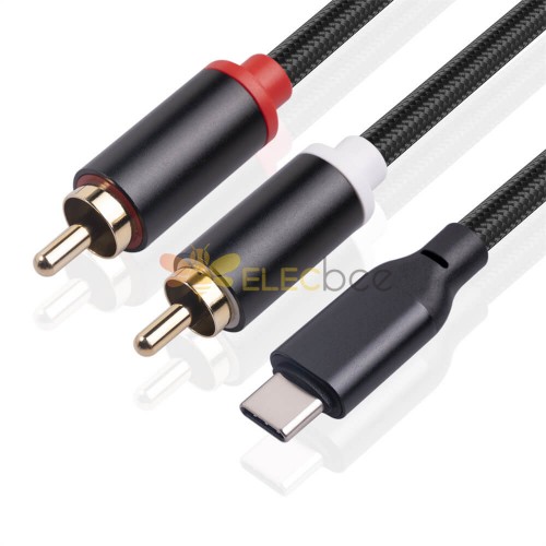 Tipo-C macho a doble RCA macho Cable de audio 1M Aux auxiliar estéreo Y Splitter Cable adaptador USB C a 2 RCA Cable convertidor