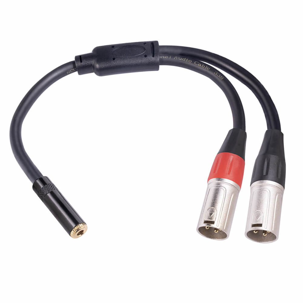 3.5Mm Female To Double XLR 3Pin Male Microphone Extension Cable For Audio Speaker 0.3M