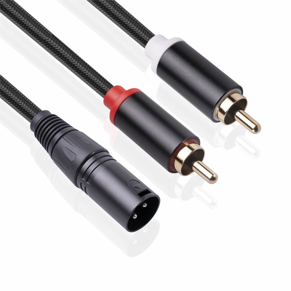 RCA macho a 2 XLR Cable de audio macho de 3 pines Cable macho a macho 1M Consola de mezcla de conexión Micrófono Grabadora Amplificador Salida de línea