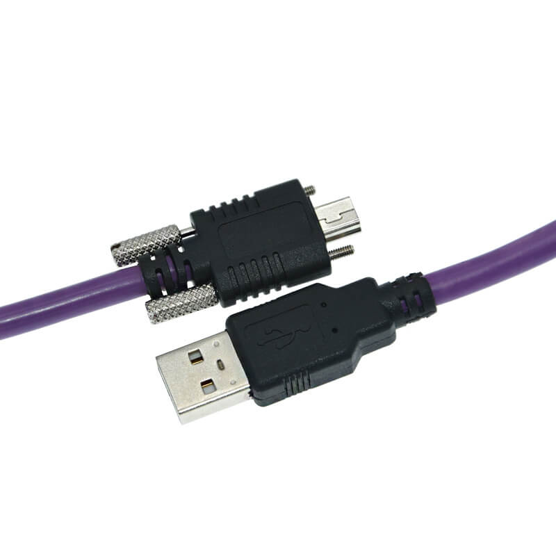 High Flex USB2.0 To Mini USB Industrial Camera Cable Shield With Screw USB Extension Cable 1 Meter