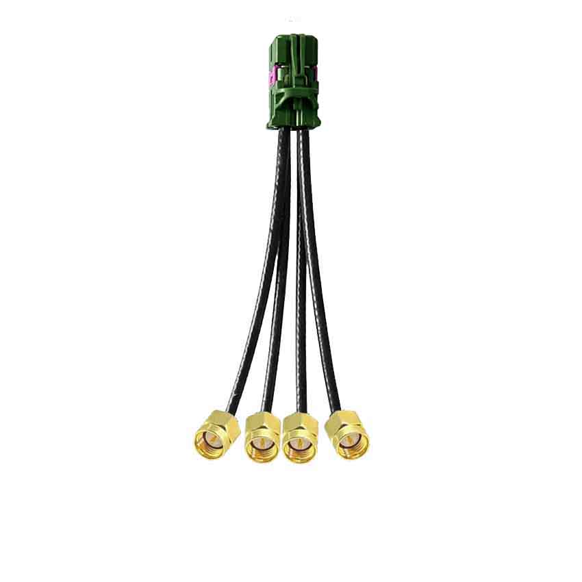 4 in 1 Mini FAKRA Straight E Code Female to SMA Straight Male Gold Plated Vehicle Cable Extension 50cm