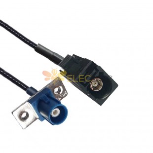 Fakra Hembra A Código a Macho Código C Cable de extensión de vehículo recto de montaje en brida de 2 orificios RG316 10 cm