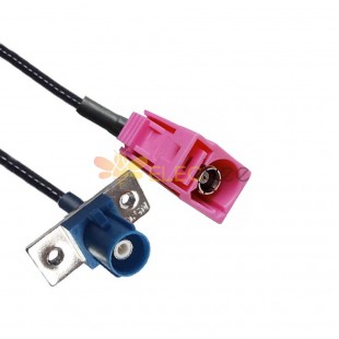 Fakra Female H Code to Male C Code 2-hole Flange Mount GPS Telematics Vehicle Extension Cable RG316 10cm