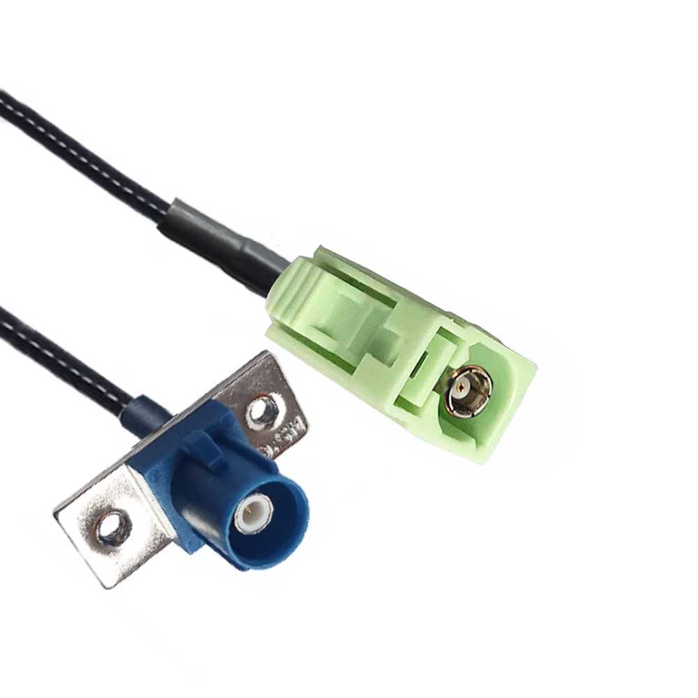 Fakra Female N Code to Male C Code 2-hole Flange Mount Vehicle Signal Extension Cable RG316 10cm