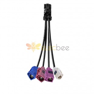 Mini FAKRA Straight A Code Female 4 em 1 para Fakra SMB 180 Graus Female B+C+D+H Code Vehicle Cable Extension 50cm TE Connectivity