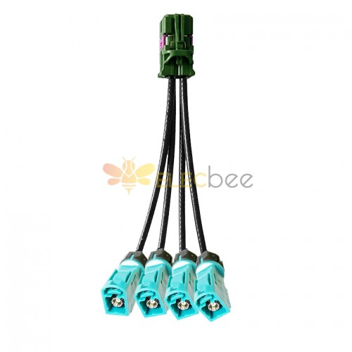 Mini FAKRA Straight E Code Female 4 in 1 to Waterproof Z Code Fakra Female Straight Vehicle Cable Extension 50cm