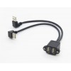 Dual USB 2.0 Type A Female Panel Mount to Right Angled Type A Male 2 Ports R/A Extension Adapter Cable 30CM