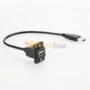 ECF Stili Flanşlı Panele Monte USB 2.0 Tip A Erkek - Tip A Dişi Kablo Tertibatı 30CM