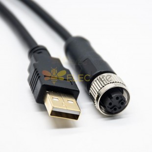 M12 Type A 4 broches vers USB Type A Mâle 180° Non blindé Câble M12 vers USB 3M AWG26