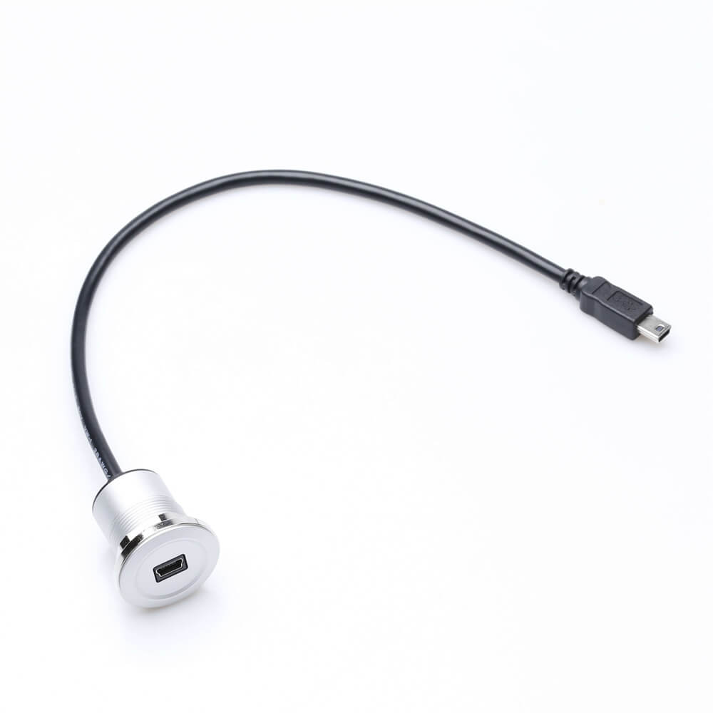 Mini USB 公对母圆形金属面板安装延长线线材2.5米