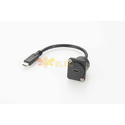 Type C Panel Mount Connector D Type Flange Panel Mount Industrial Type C Male to Type C Female Socket Cable Length 0.1m