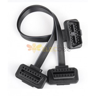 Automobile OBD2 Angled Male To 2 Angled Female Bluetooth Elm327 Hud 9 Pin Extension Cable Cable Length 30Cm