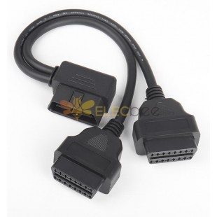 L Type OBD2 Angled Male To Dual Female Extension Cable 16 Pin Cable Length 0.3M