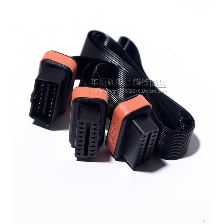 OBD2 Male To Dual Female Extension Cable 16 Pin Flat Cable OBD Extension Cable 16 Pin 1M