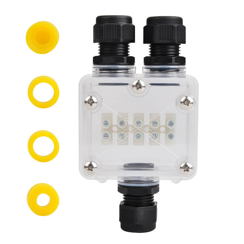IP68透明な3ピン街路灯ケーブルのためのプラスチックY字型防水ジャンクションボックス