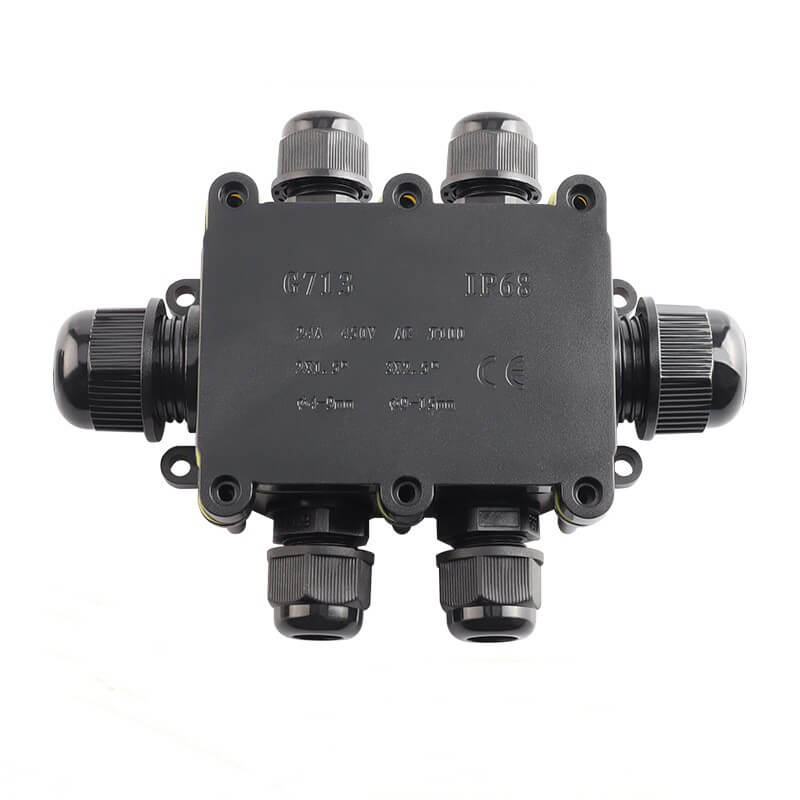 Sealable Waterproof Junction Box Six-Way IP68 G713 Plastic Black