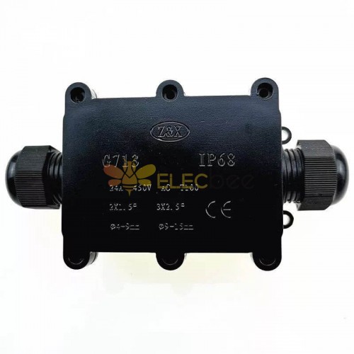 IP68两通G713塑料防水接线盒led路灯可灌胶防水盒黑色电缆接线盒2P
