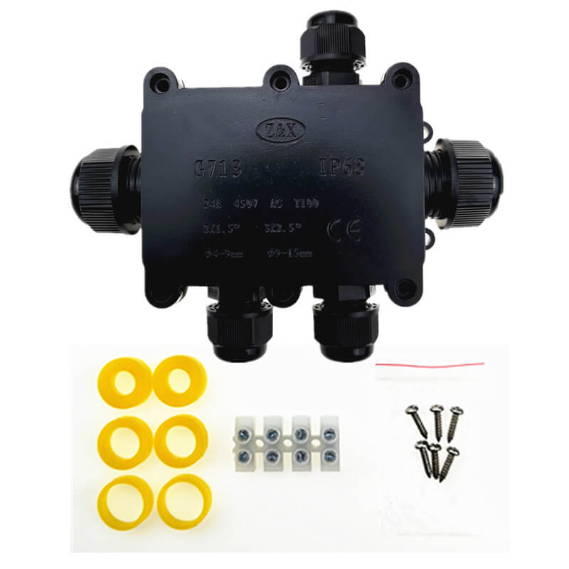Waterproof Junction Box For Led Lights Five-Way IP68 G713 Plasti Black 5 Pin