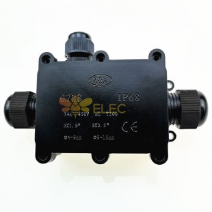 IP68三通G713塑料防水接线盒led路灯可灌胶防水盒黑色电缆接线盒3P