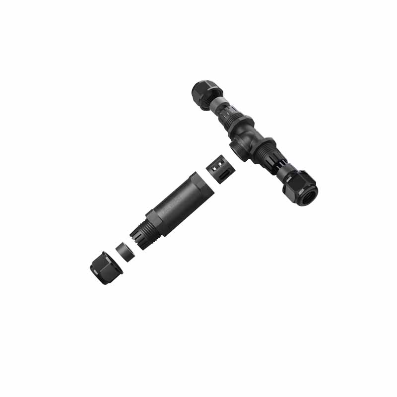 EW-M25T-4P T型三通防水接頭4芯防水連接器IP68戶外電纜接頭（適用線徑可選5-9/9-12mm/10-14mm)