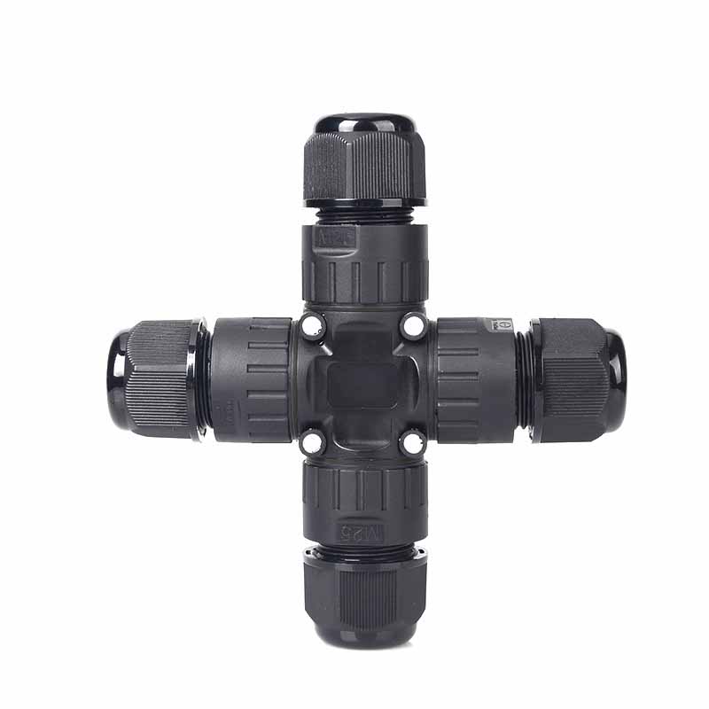 IP68 Outdoor Lighting Power Cable Wire Terminal Block 2 Pin X Shape M25 Waterproof Connector