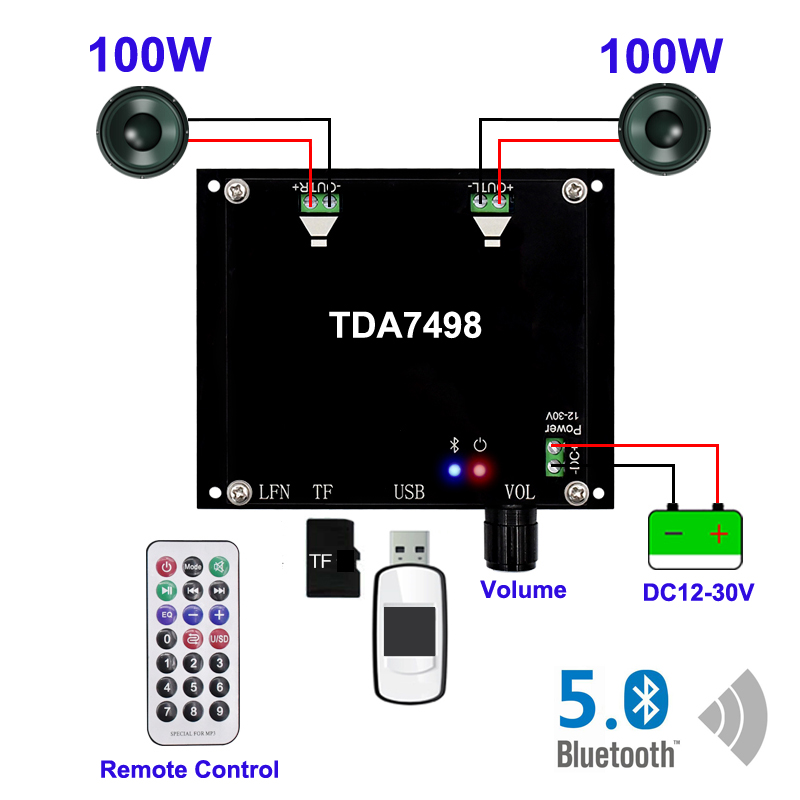 2100W-TDA7498-Bluetooth-50-Digital-Audio-Amplifier-Board-Dual-Channel-Class-D-Stereo-Decoded-Remote--1723728