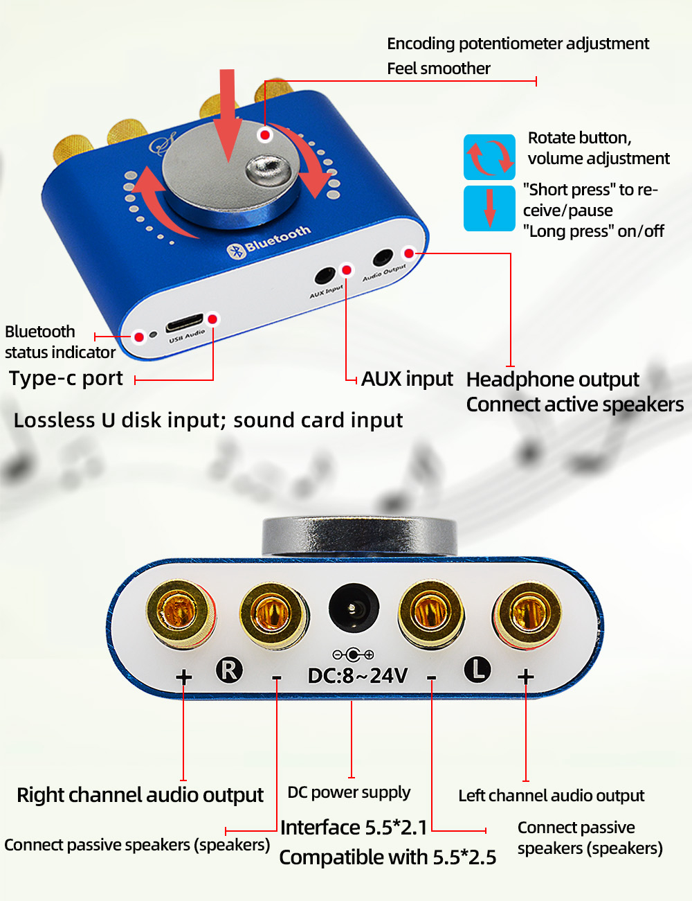 XY-KA15H-20W20W-Stereo-bluetooth-50--AUX--U-Disk--Sound-Card-Power-Amplifier-Board--Speaker-Audio-Am-1766643