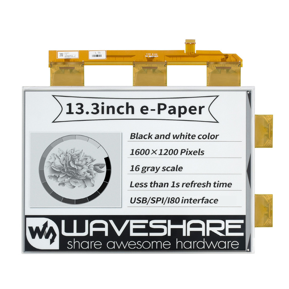 Wavesharereg-133-Inch-e-Paper-e-Ink-Display-HAT-1600times1200-Black-and-White-16-Grey-Scales-USBSPII-1774037