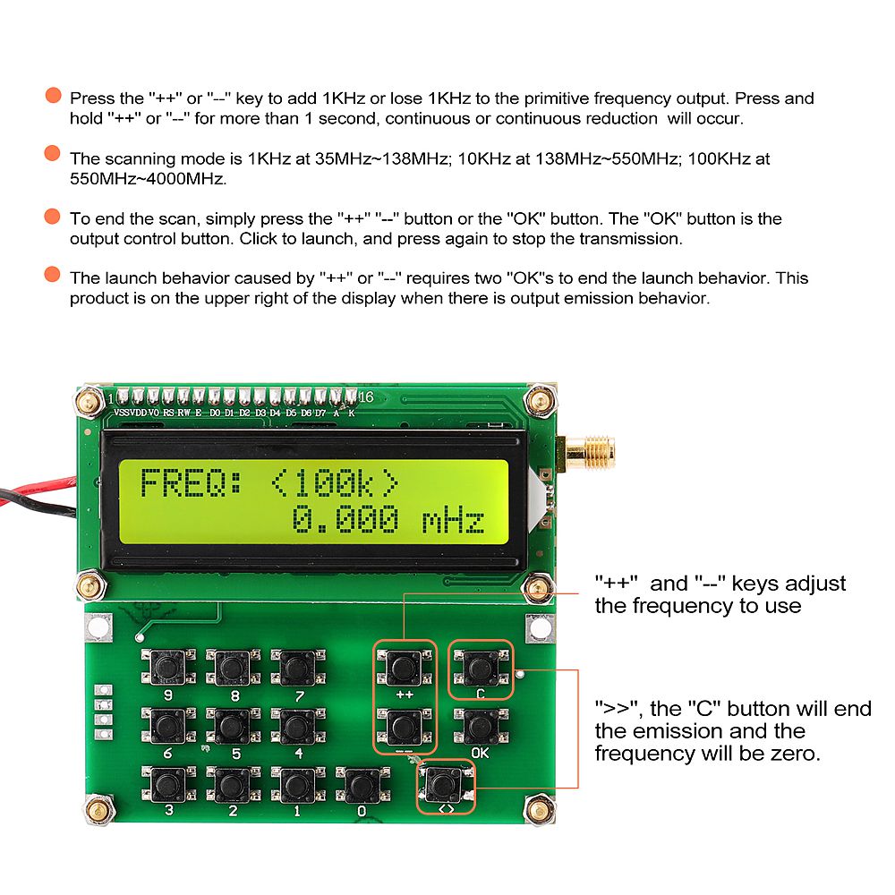 ADF4351 Signalquelle VFO Oszillatorsignalgenerator 35MHz ~4000 MHz LCD N1L7 