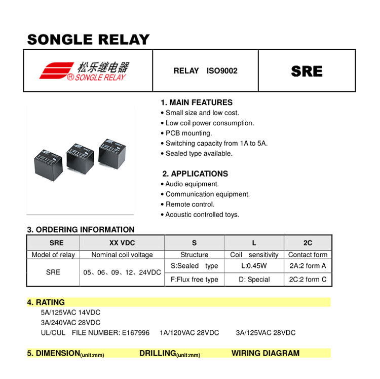 5Pcs-SRE-05V-12V-24VDC-SL-2C-Relay-Module-3A-8PIN-1543156